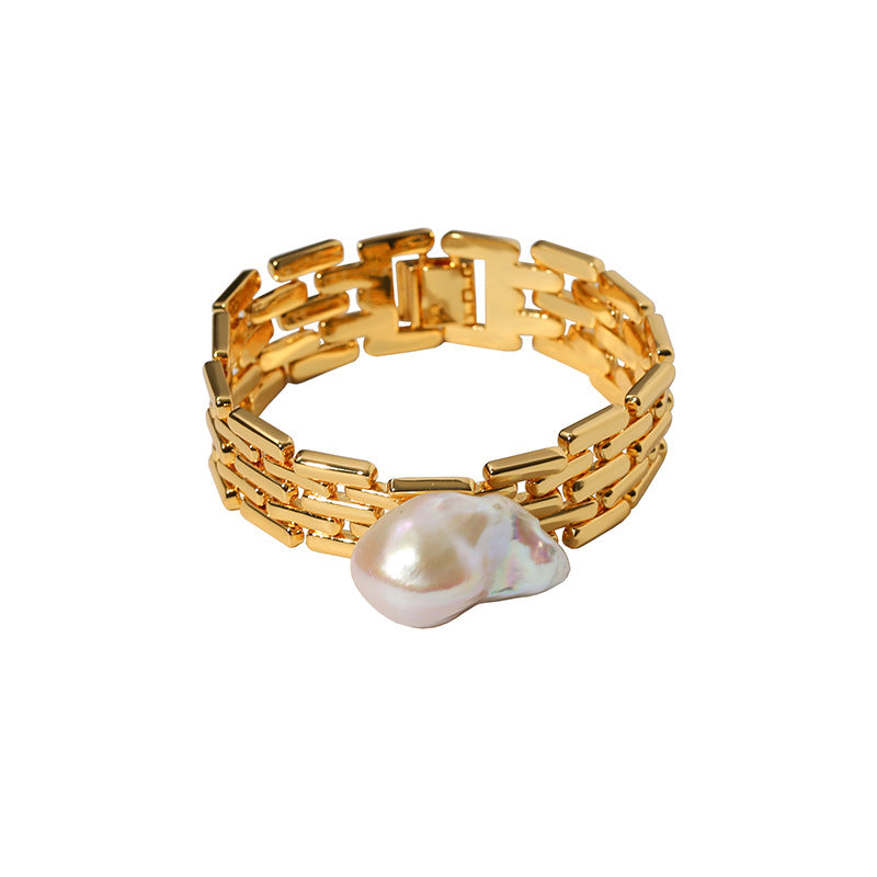 Wide chain Baroque pearl bracelet for women